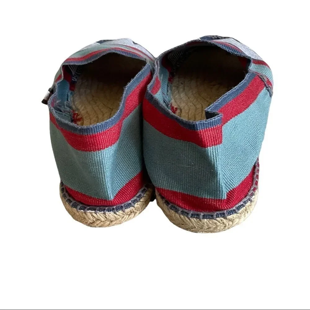ARTISANAT FRANCAIS Striped Flat Slip-On Espadrilles Loafers Sandals Blue Red 40